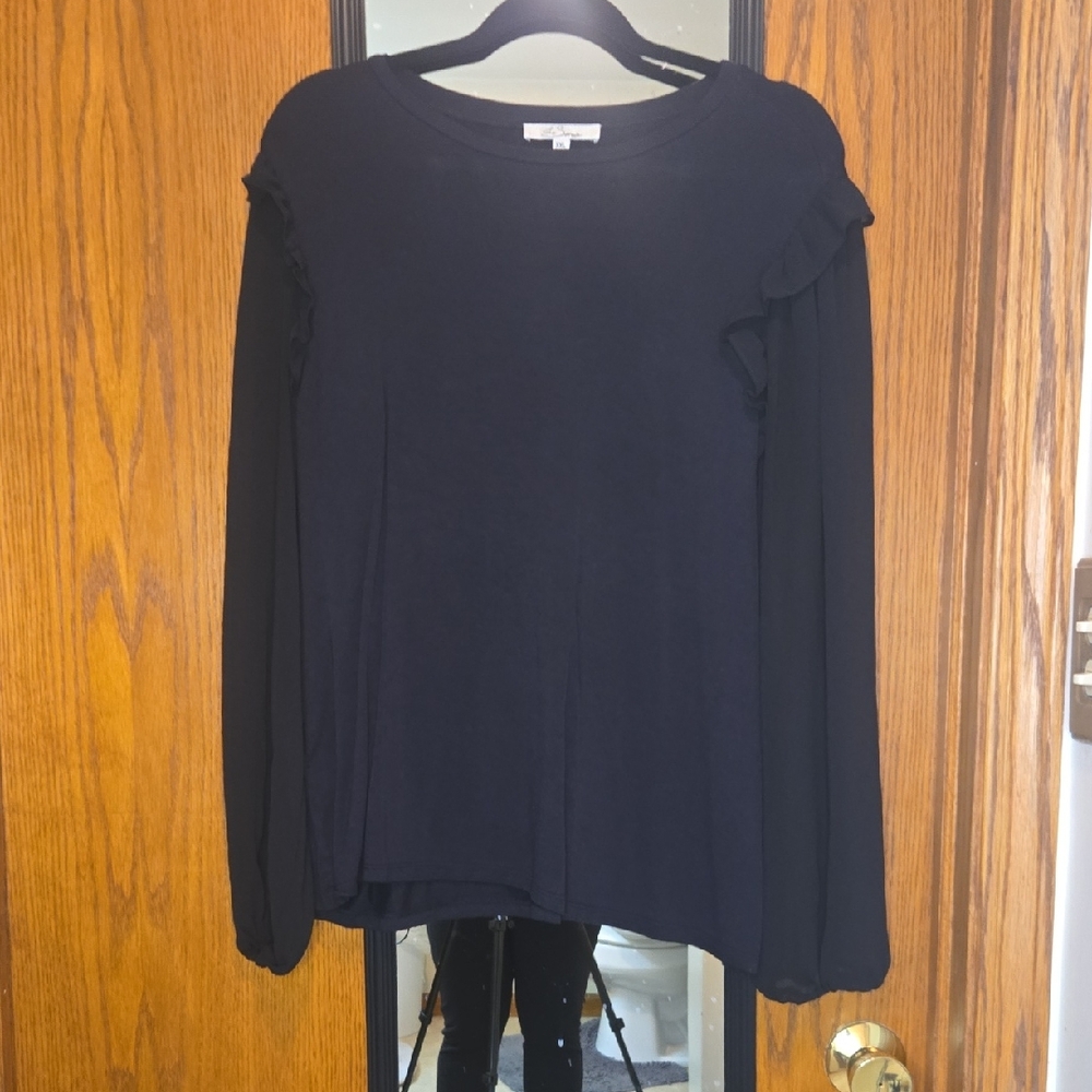 Chic Black Long Sleeve Top with Ruffle Accents